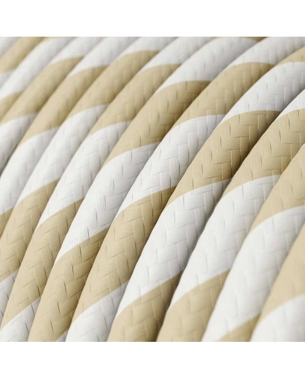 Round Electric Vertigo HD Cable covered by Cream and Nut Wide Stripes fabric ERM56