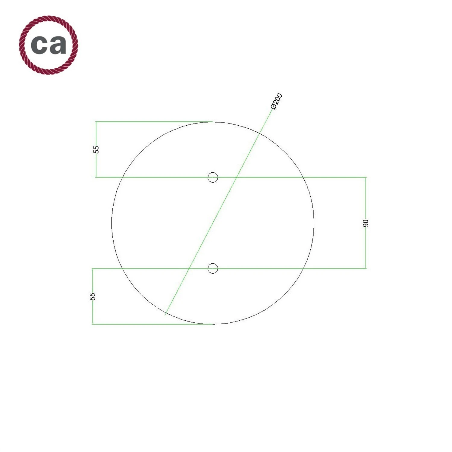 Round Rose-One 2-hole and 4 side holes ceiling rose, 200 mm