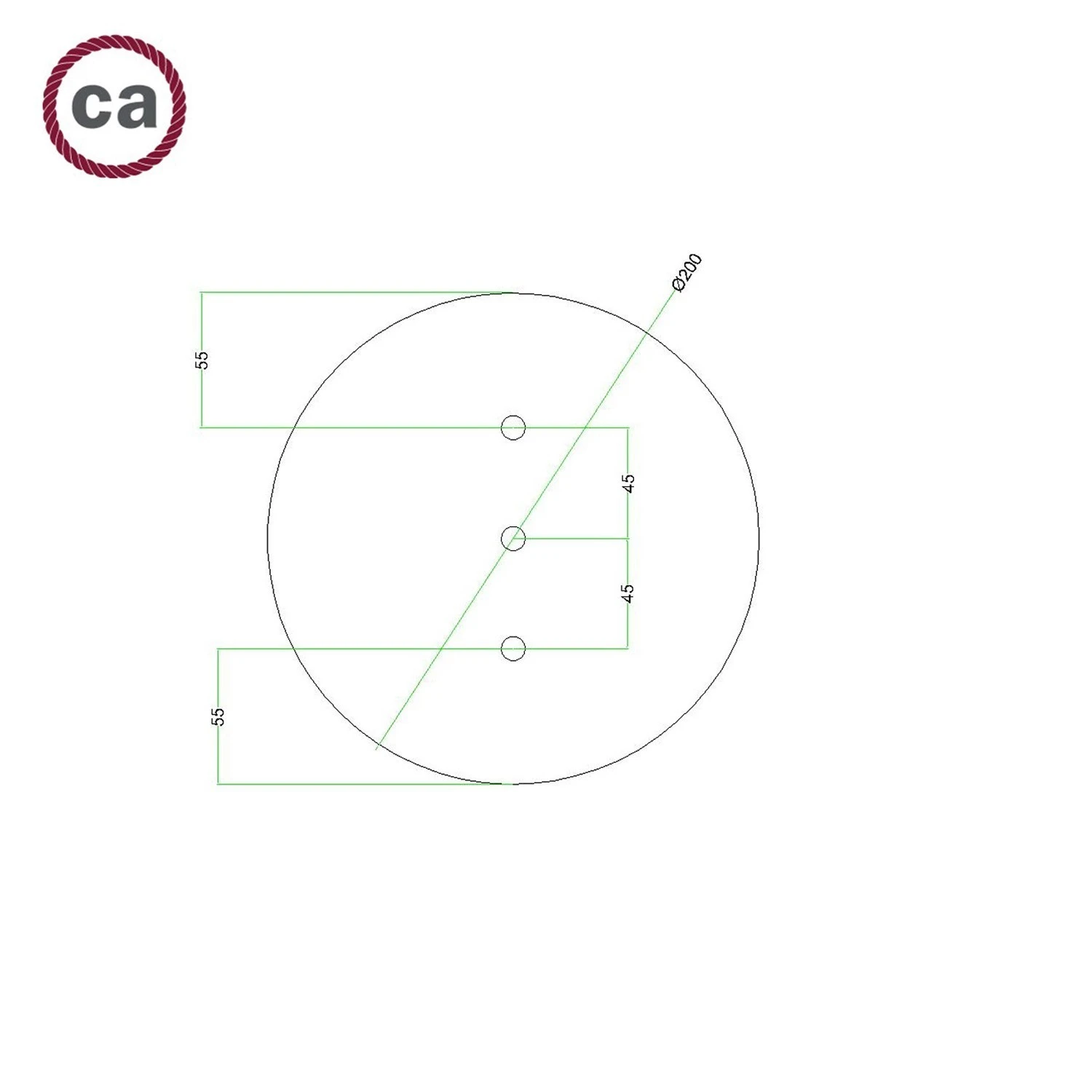 Round Rose-One 3 in-line holes and 4 side holes ceiling rose, 200 mm