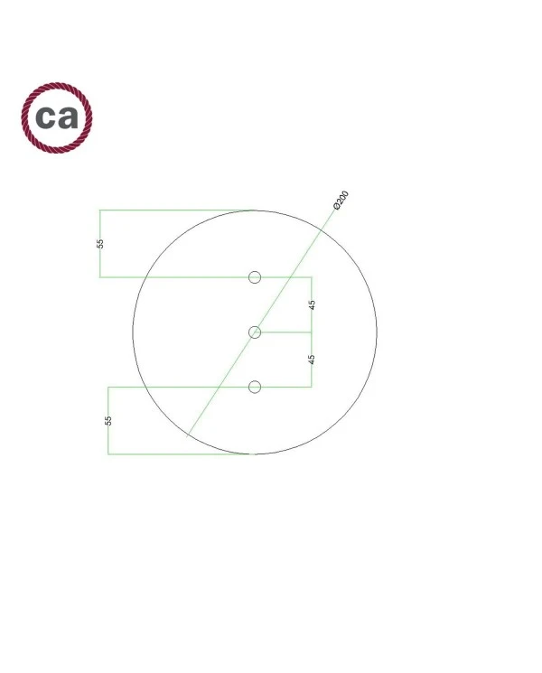 Round Rose-One 3 in-line holes and 4 side holes ceiling rose, 200 mm