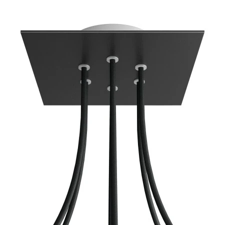 Square Rose-One 6-hole and 4 side holes ceiling rose, 200 mm - Matt Black