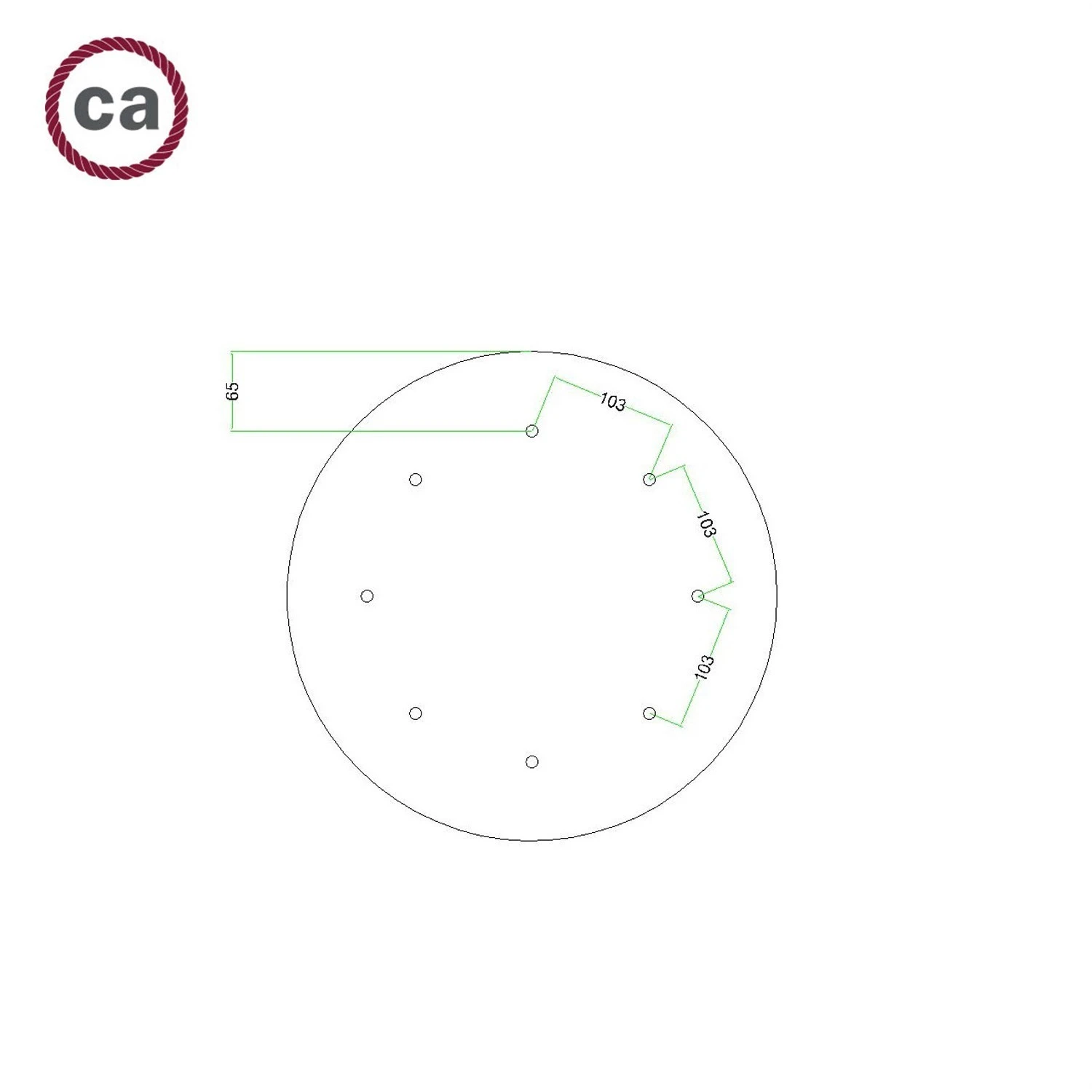 Round XXL Rose-One 8-hole and 4 side holes ceiling rose, 400 mm