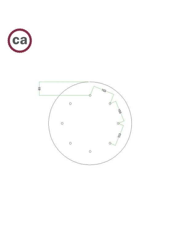 Round XXL Rose-One 8-hole and 4 side holes ceiling rose, 400 mm