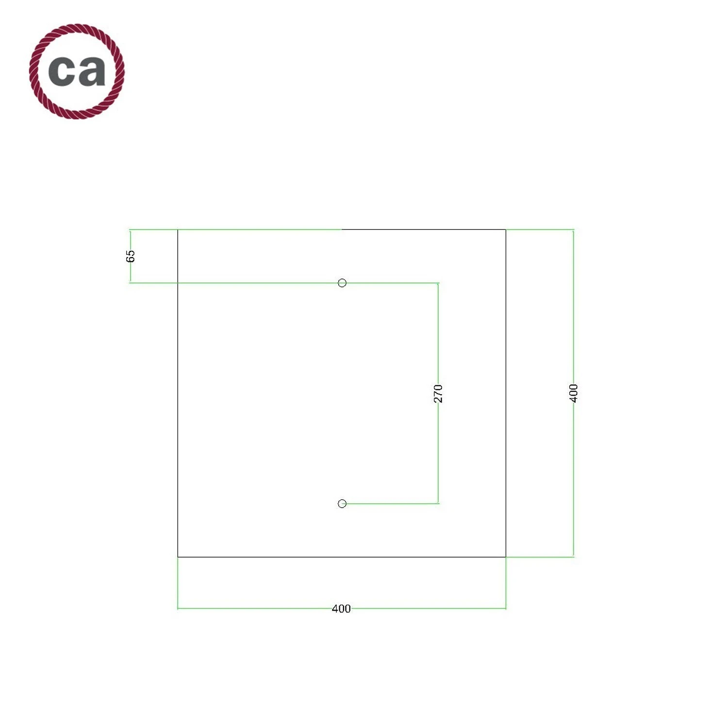 Square XXL Rose-One 2-hole and 4 side holes ceiling rose, 400 mm