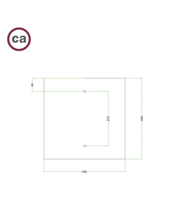 Square XXL Rose-One 2-hole and 4 side holes ceiling rose, 400 mm