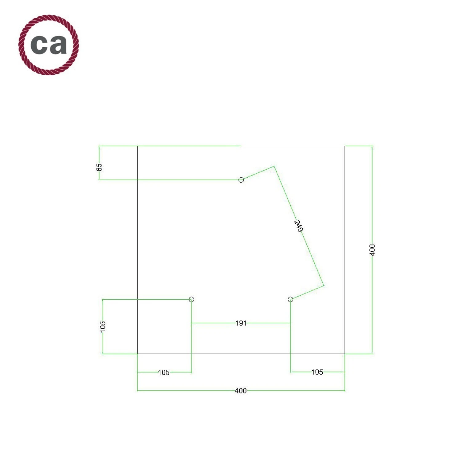 Square XXL Rose-One 3-hole and 4 side holes ceiling rose, 400 mm