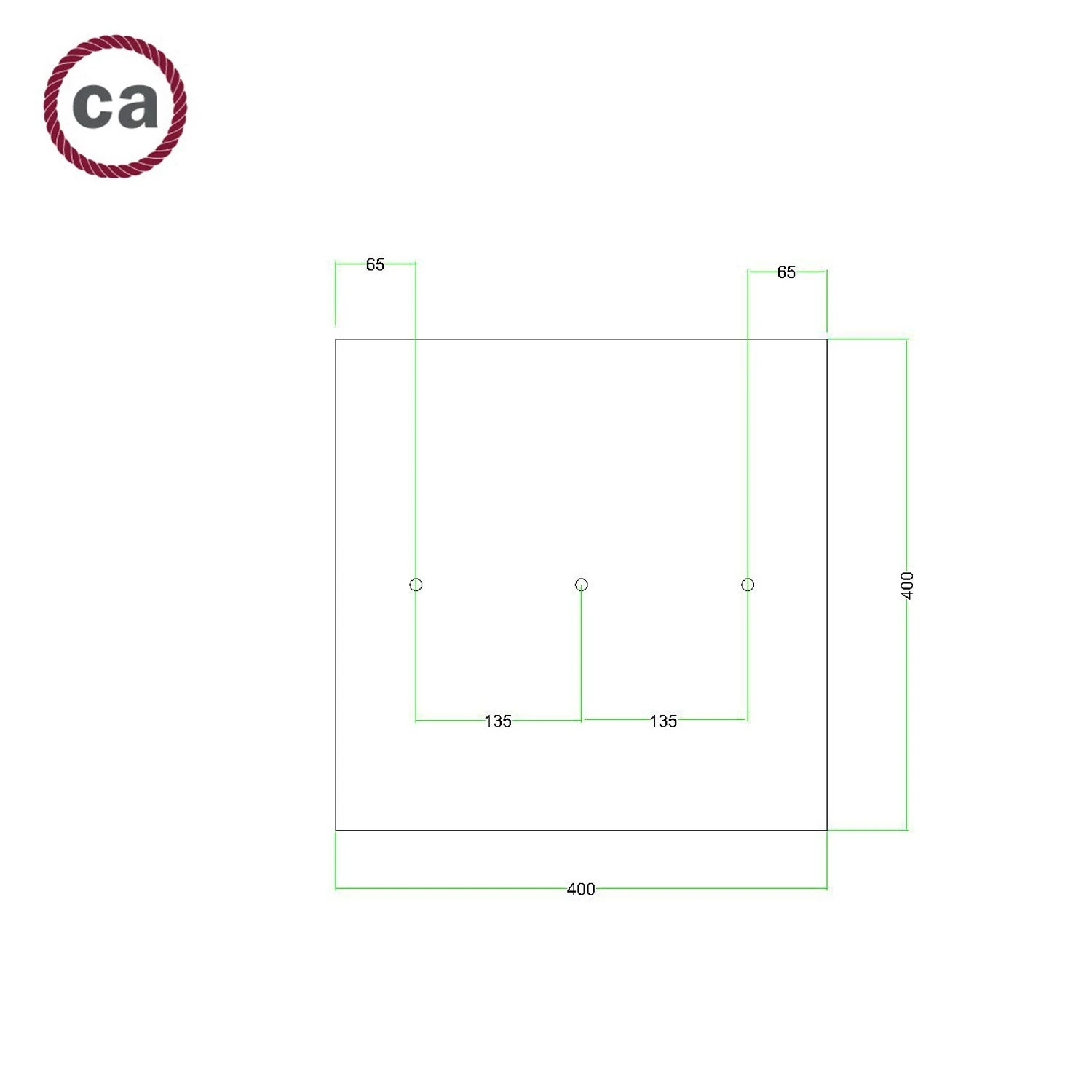 Square XXL Rose-One 3 in-line holes and 4 side holes ceiling rose, 400 mm