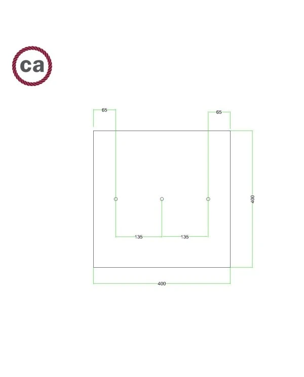 Square XXL Rose-One 3 in-line holes and 4 side holes ceiling rose, 400 mm