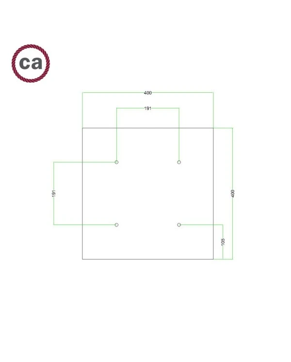 Square XXL Rose-One 4-hole and 4 side holes ceiling rose, 400 mm