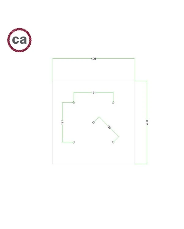 Square XXL Rose-One 5-hole and 4 side holes ceiling rose, 400 mm