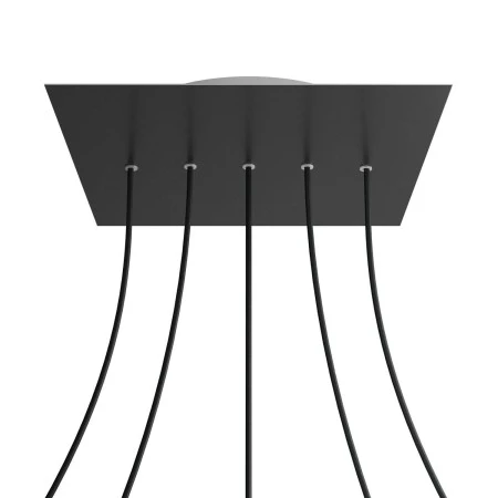 Square XXL Rose-One 5 in-line holes and 4 side holes ceiling rose, 400 mm - Matt Black