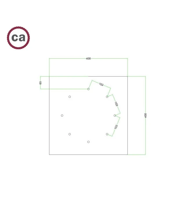 Square XXL Rose-One 8-hole and 4 side holes ceiling rose, 400 mm