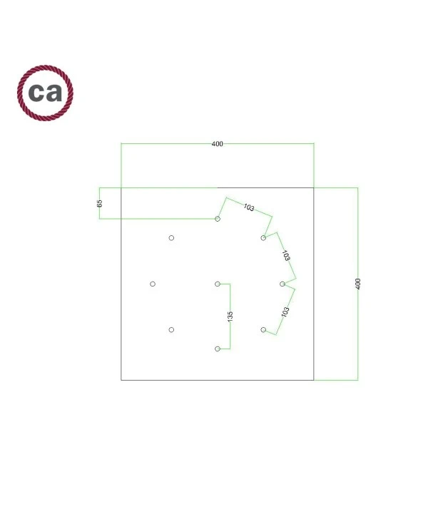 Square XXL Rose-One 9-hole and 4 side holes ceiling rose, 400 mm