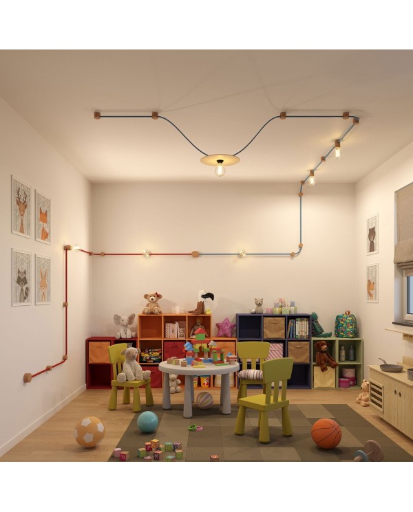 Wooden canopy for string light cable and Filé system. Made in Italy