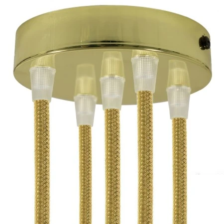Cylindrical metal 5-hole ceiling rose kit - Brass