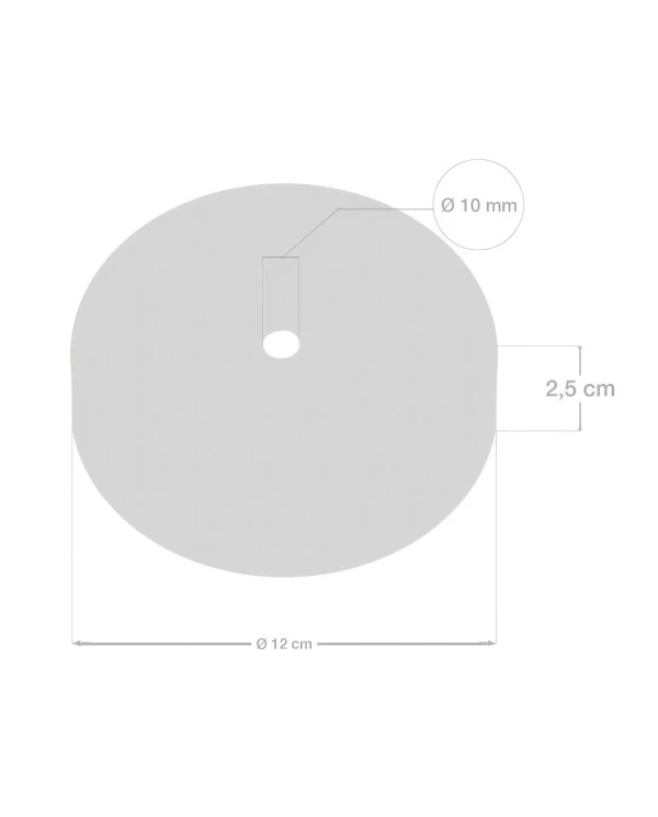 Cylindrical metal ceiling rose kit with 7 cm cable clamp