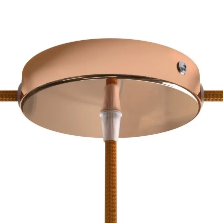 Cylindrical metal 1 central hole + 2 side holes ceiling rose kit - Copper
