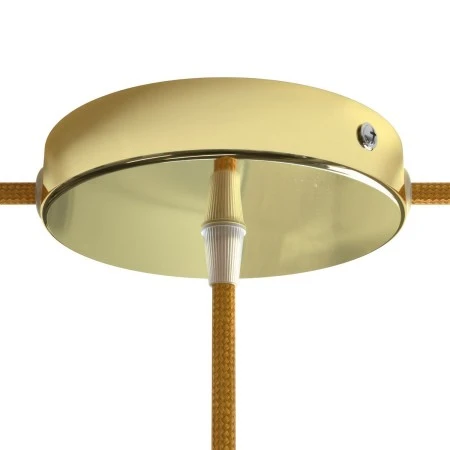 Cylindrical metal 1 central hole + 2 side holes ceiling rose kit - Brass