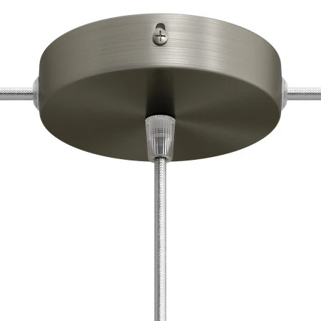 Cylindrical metal 1 central hole + 2 side holes ceiling rose kit - Brushed titanium