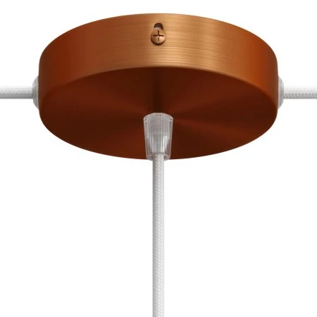 Cylindrical metal 1 central hole + 2 side holes ceiling rose kit - Brushed copper