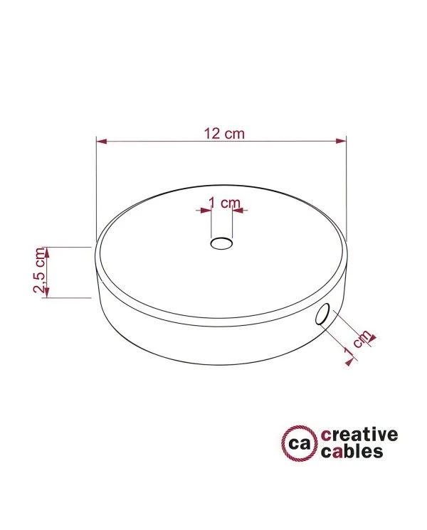 Cylindrical metal 1 central hole + 2 side holes ceiling rose kit