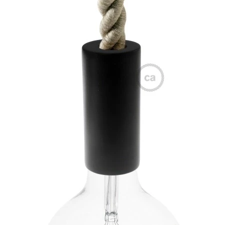 Wooden E27 lamp holder kit for 2XL cord - Black