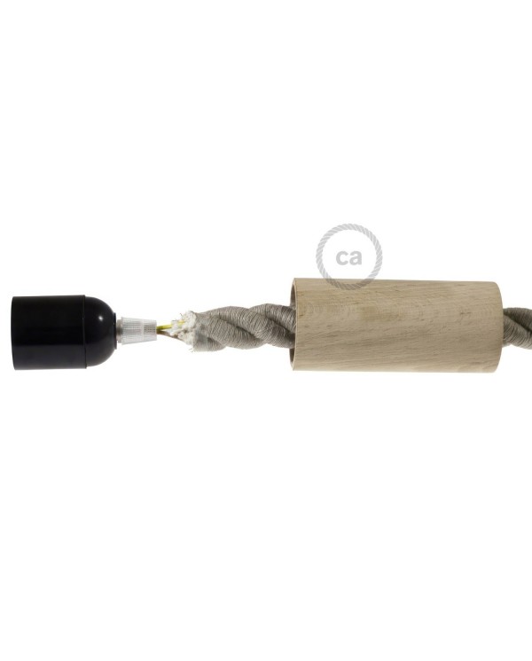 Wooden E27 lamp holder kit for 2XL cord