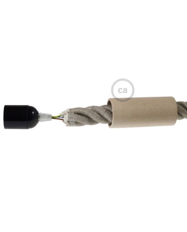 Wooden E27 lamp holder kit for 3XL cord