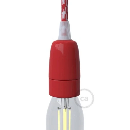 Porcelain E14 lamp holder kit - Red