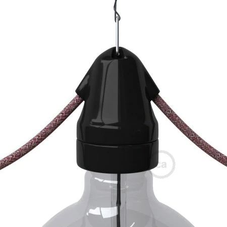 Vintage double entry porcelain E27 lamp holder kit - Black