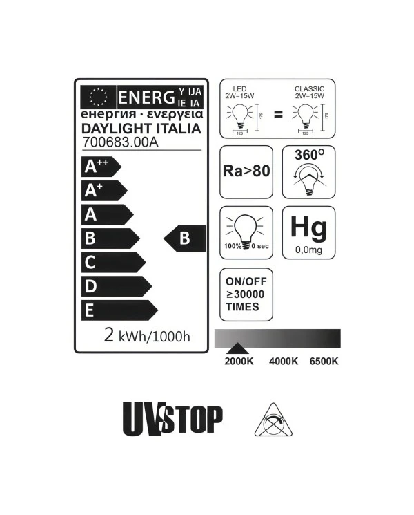 LED Globo G125 Light Bulb - A thousand Lights Gold 2W 40Lm E27 2000K