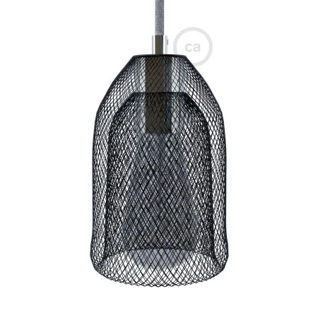 Naked light bulb cage metal lampshade Ghostbell with E27 lamp holder - Black - Chrome