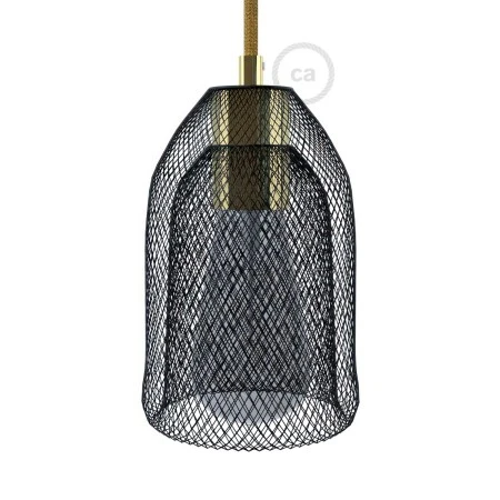 Naked light bulb cage metal lampshade Ghostbell with E27 lamp holder - Black - Brass
