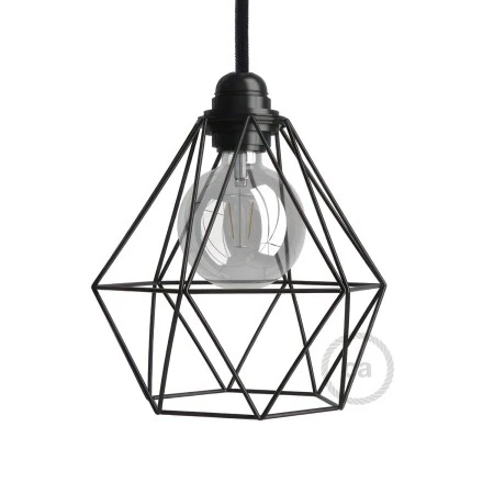 Naked light bulb cage metal lampshade Diamond for E27 fitting - Black