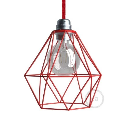 Naked light bulb cage metal lampshade Diamond for E27 fitting - Red