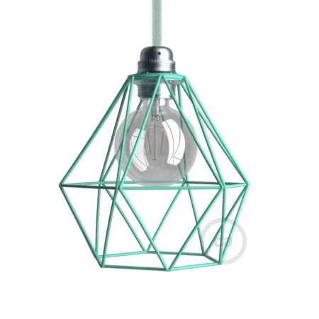 Naked light bulb cage metal lampshade Diamond for E27 fitting - Turquoise