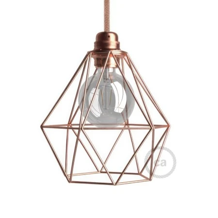 Naked light bulb cage metal lampshade Diamond for E27 fitting - Copper