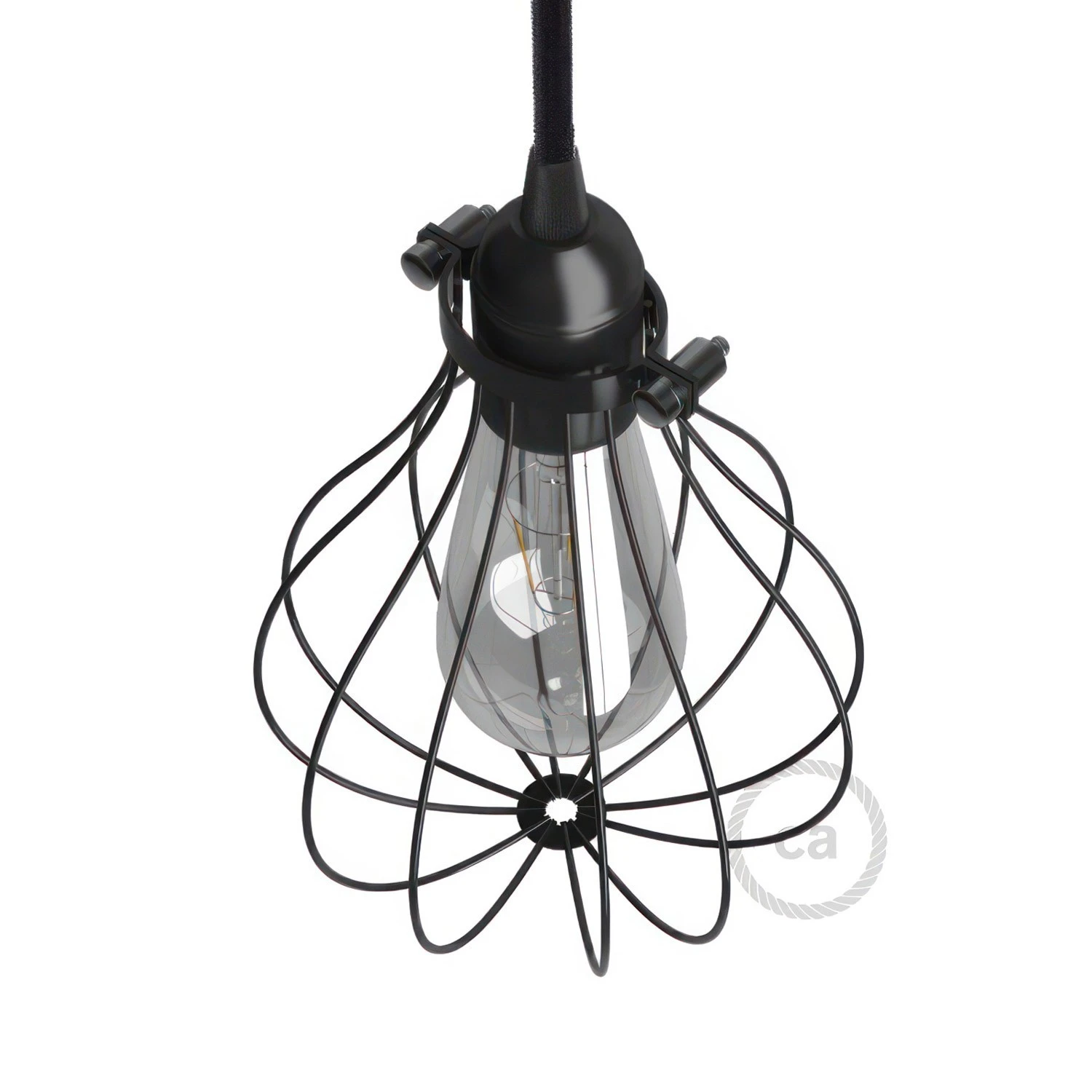 Naked light bulb cage metal lampshade Drop with adjustable collar closure