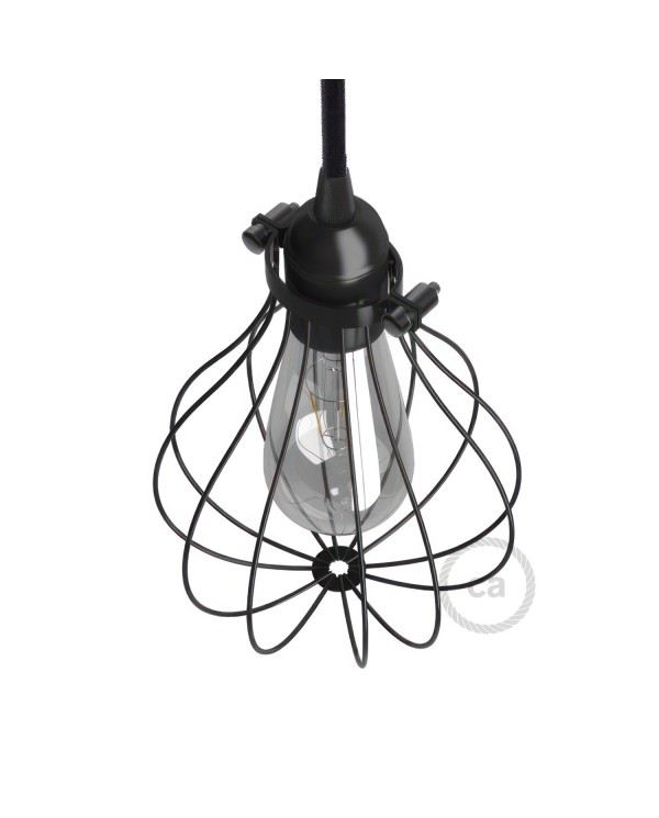 Naked light bulb cage metal lampshade Drop with adjustable collar closure