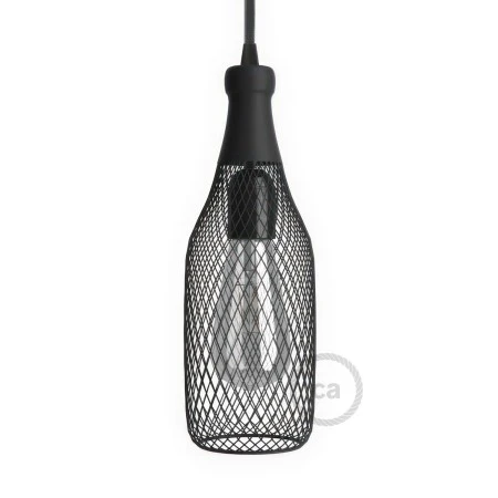 Bottle-shaped naked light bulb cage metal lampshade Magnum - Black