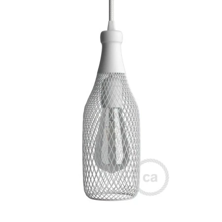Bottle-shaped naked light bulb cage metal lampshade Magnum - White