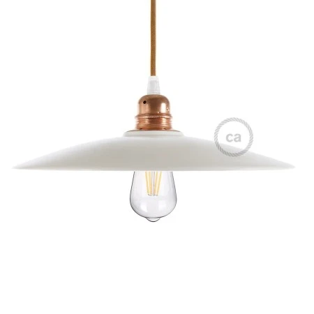 Ceramic Dish lampshade for suspension - Made in Italy - Glossy white