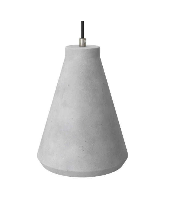 Funnel cement lampshade for suspension, with cable clamp and E27 lamp holder