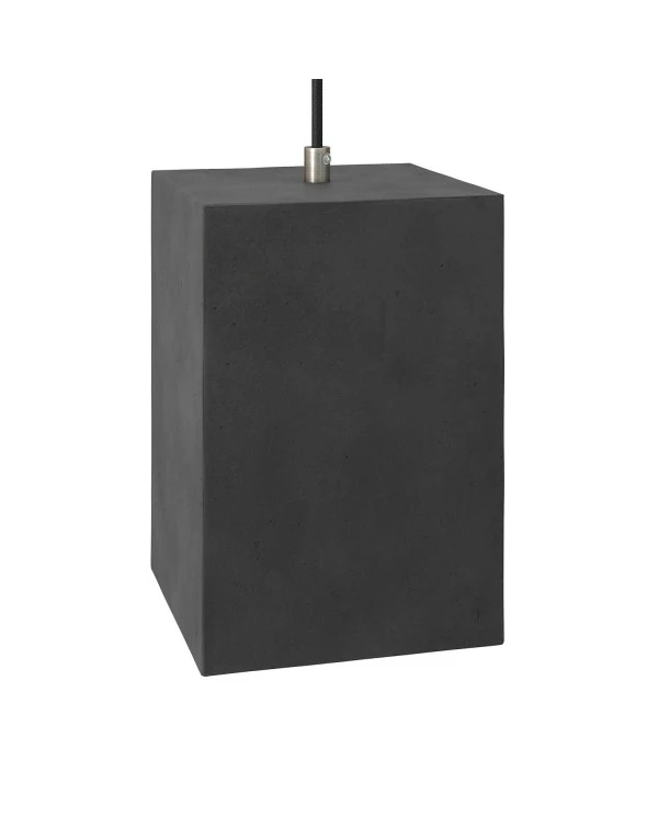 Cube cement lampshade for suspension, with cable clamp and E27 lamp holder