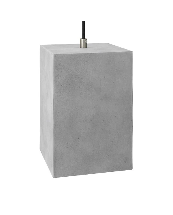 Cube cement lampshade for suspension, with cable clamp and E27 lamp holder