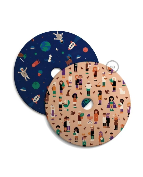 UFO Wooden lampshade Special Edition Italian Illustrators, double face - 33 cm diameter