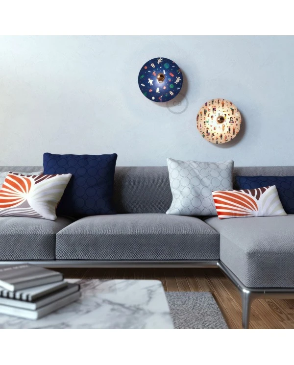 UFO Wooden lampshade Special Edition Italian Illustrators, double face - 33 cm diameter