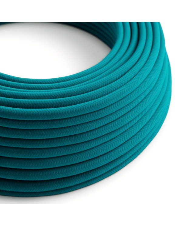 Round Electric Cable covered by Cotton solid color fabric RC21 Cerulean