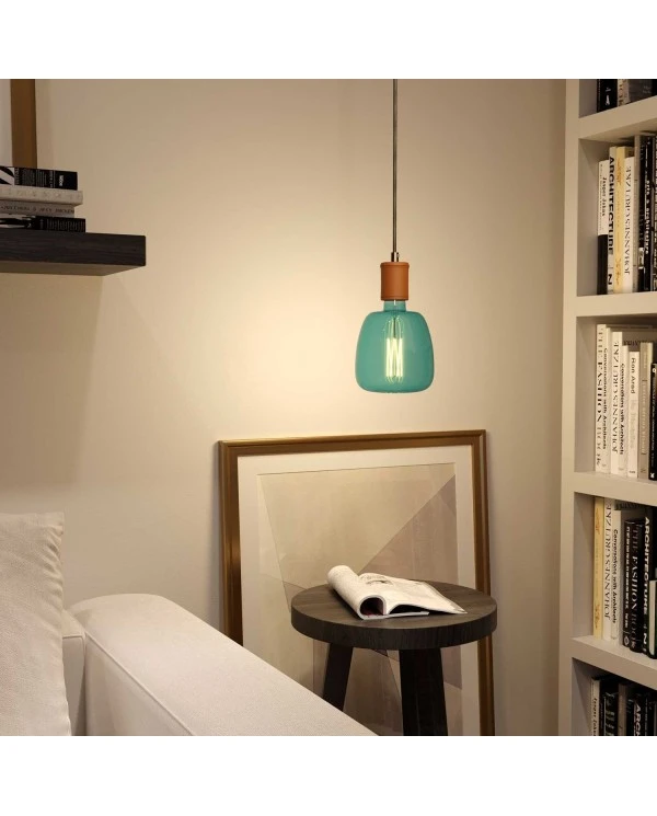 Pendant lamp with textile cable and leather details - Made in Italy