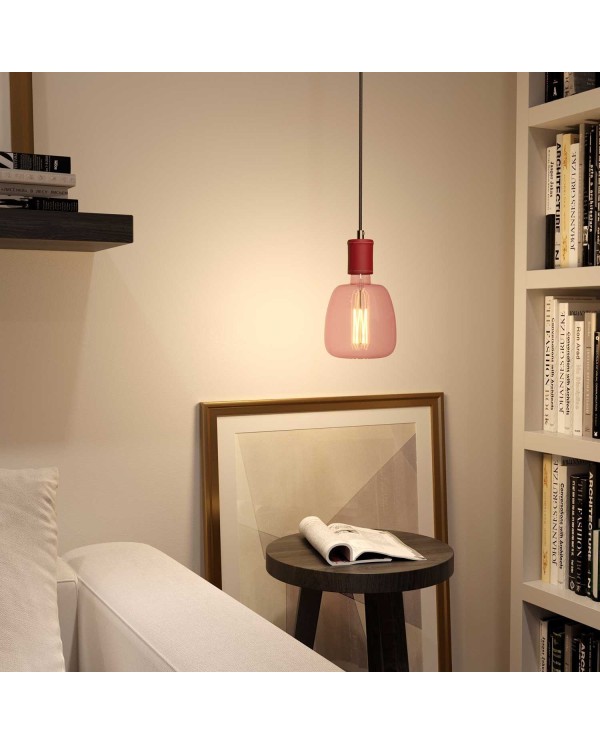 Pendant lamp with textile cable and leather details - Made in Italy